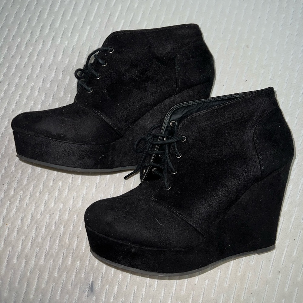 Soda lace up ankle wedge booties